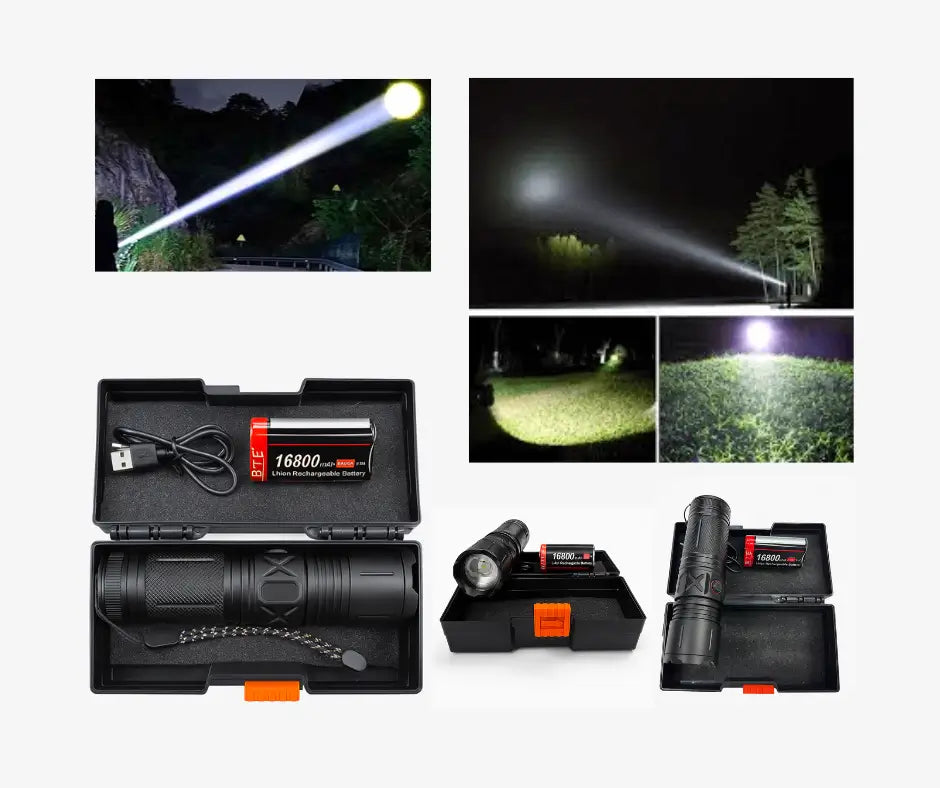 High-Power Rechargeable LED Flashlight Kit