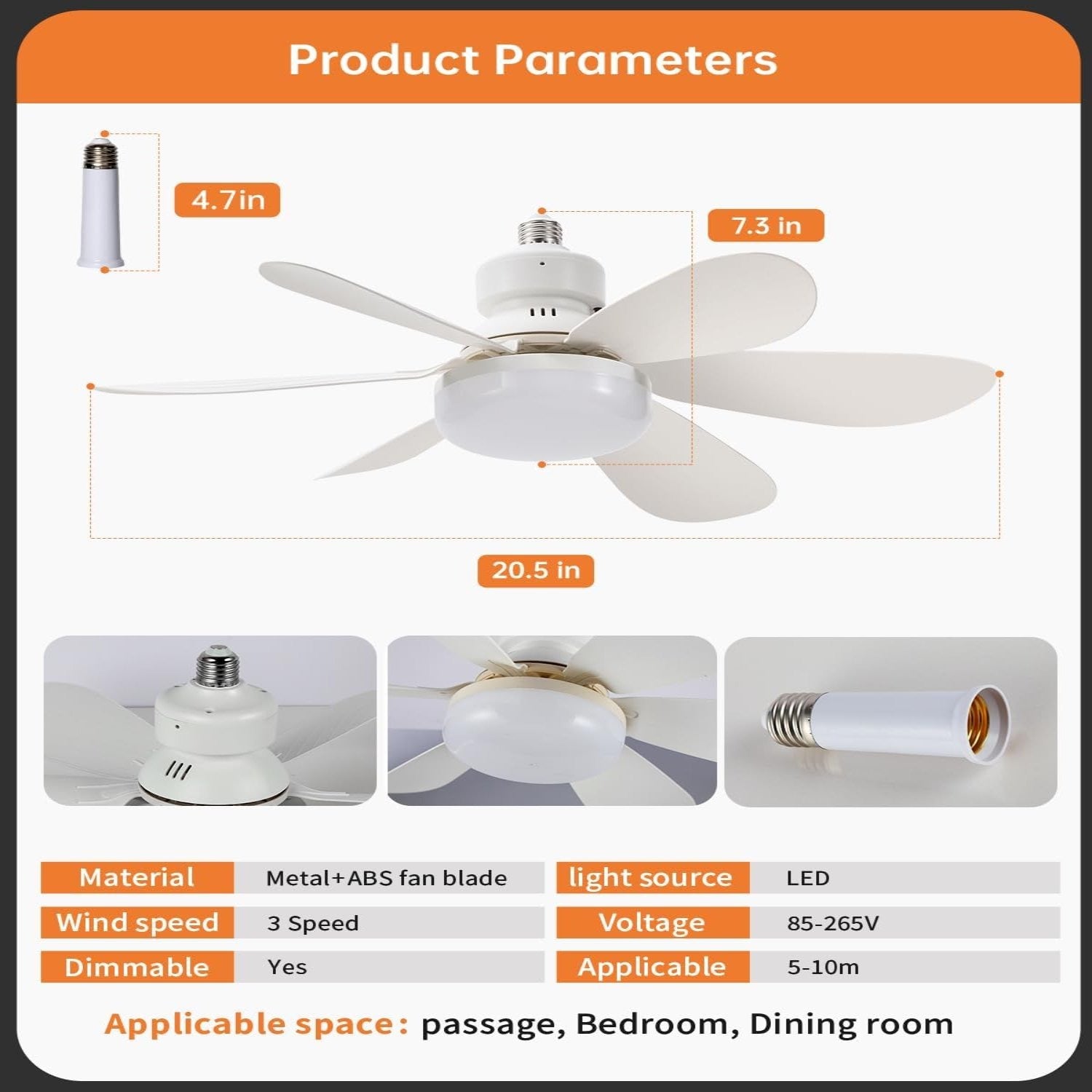 Small Socket Fan Light with Remote Control