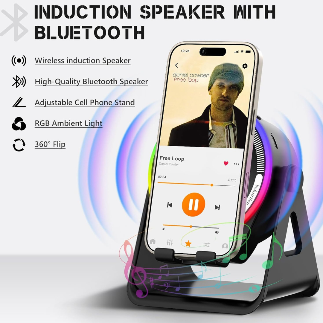 4-in-1 Wireless Induction Speaker with RGB Lights & Phone Stand