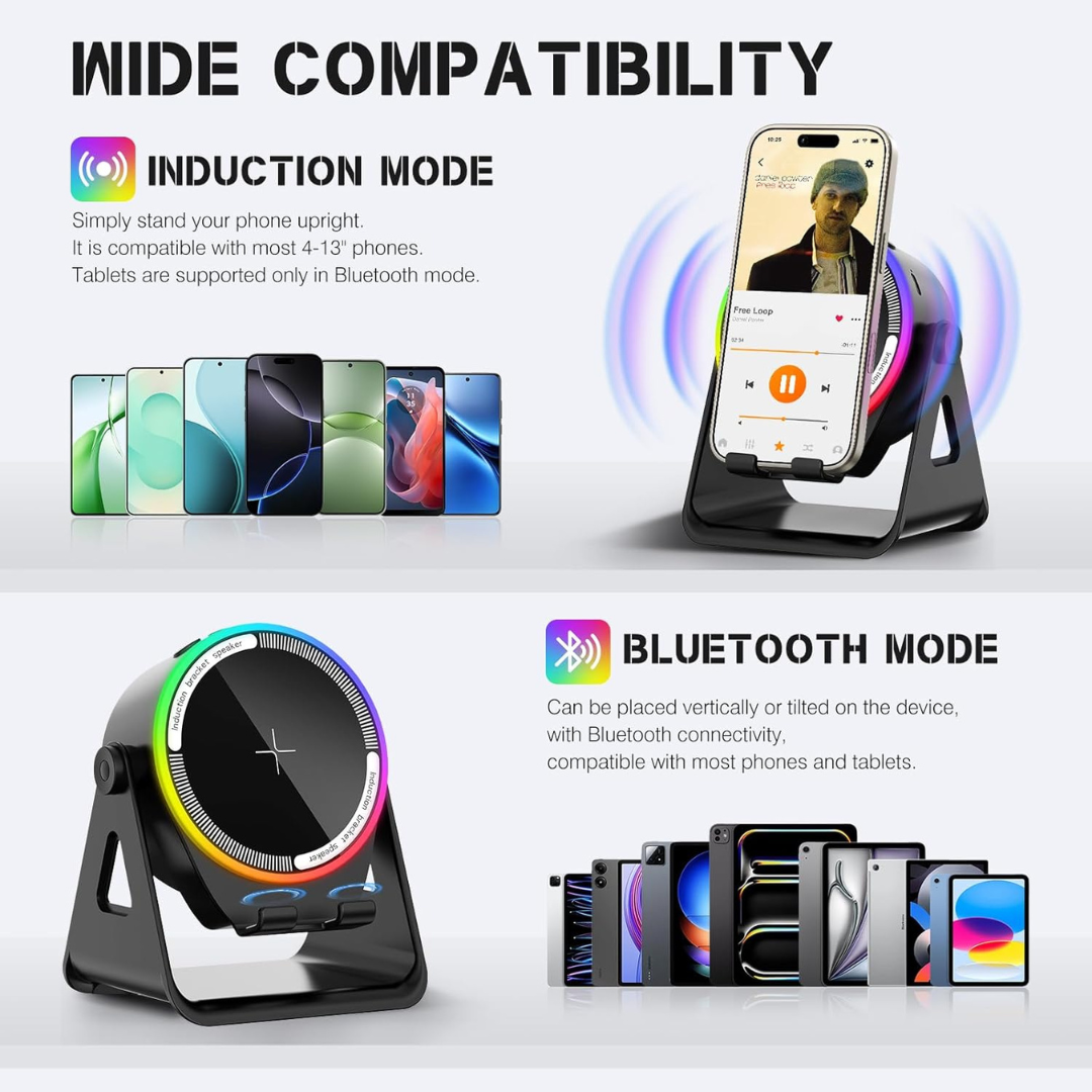 4-in-1 Wireless Induction Speaker with RGB Lights & Phone Stand
